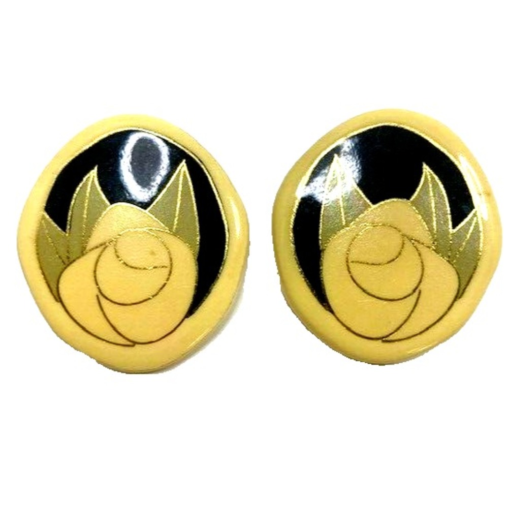 VTG 80S Art Deco Cloisonne Statement Rose Floral Earrings Black Yellow Green